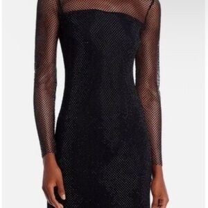 Aqua Black Long Sleeve Mesh Dress